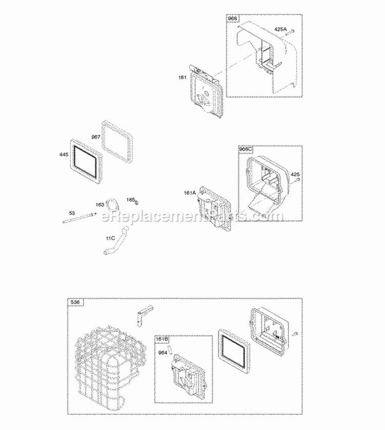 Air Cleaner Diagram and Parts List for 20H132-0121-E9  Briggs and Stratton Engine